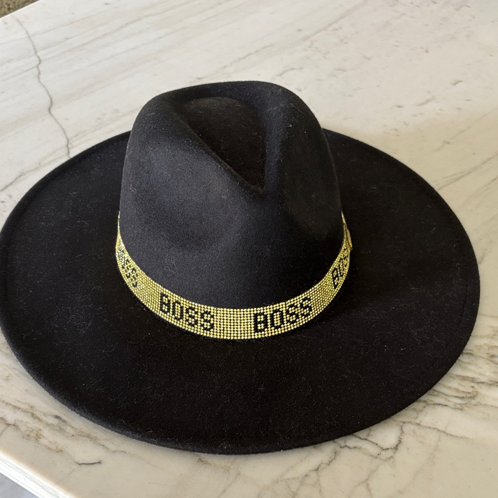 Elegant Boss Black Hat with Gold Band